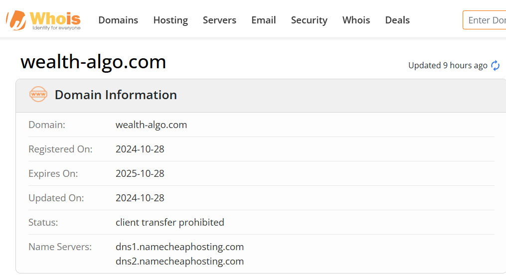 Whois lookup results
