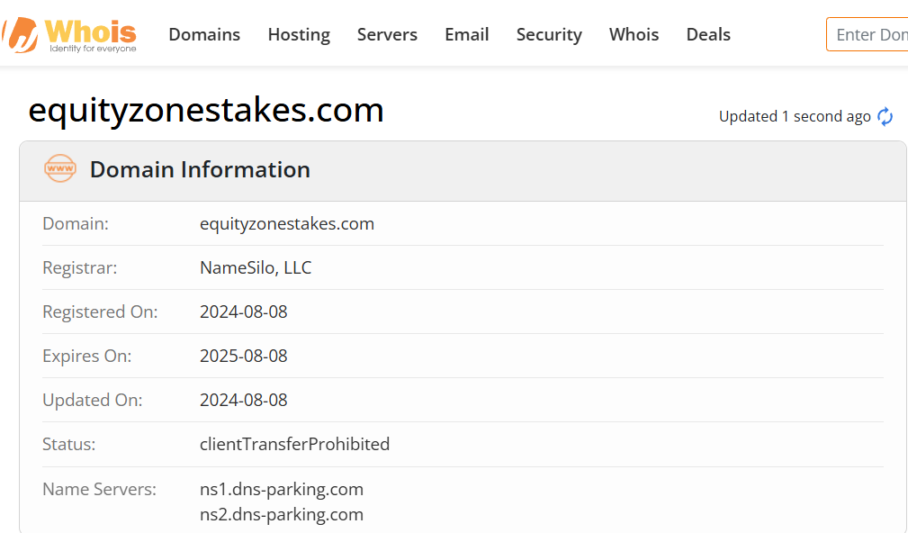 Whois lookup results