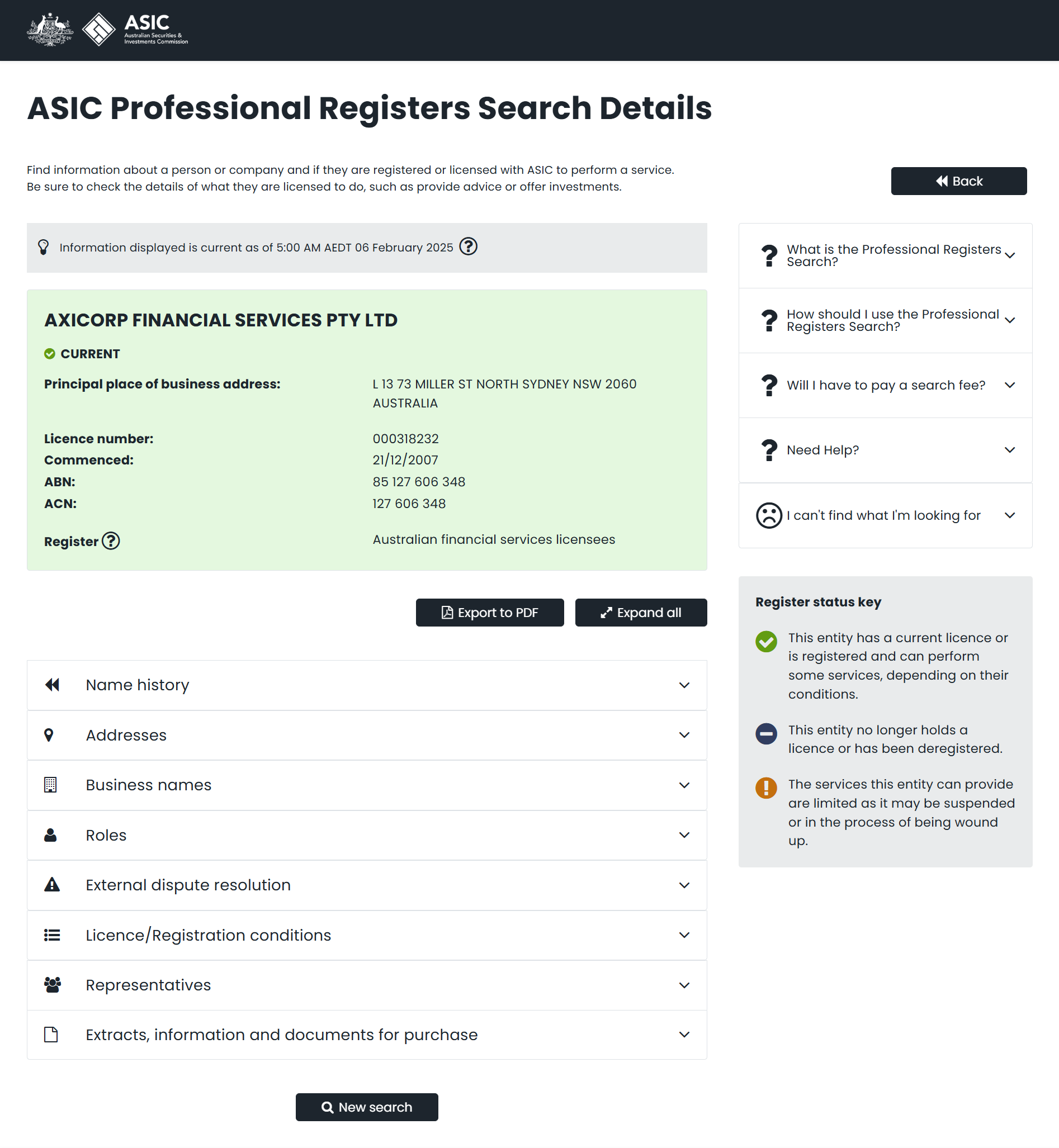 Australian Securities & Investments Commission（ASIC）Official Website