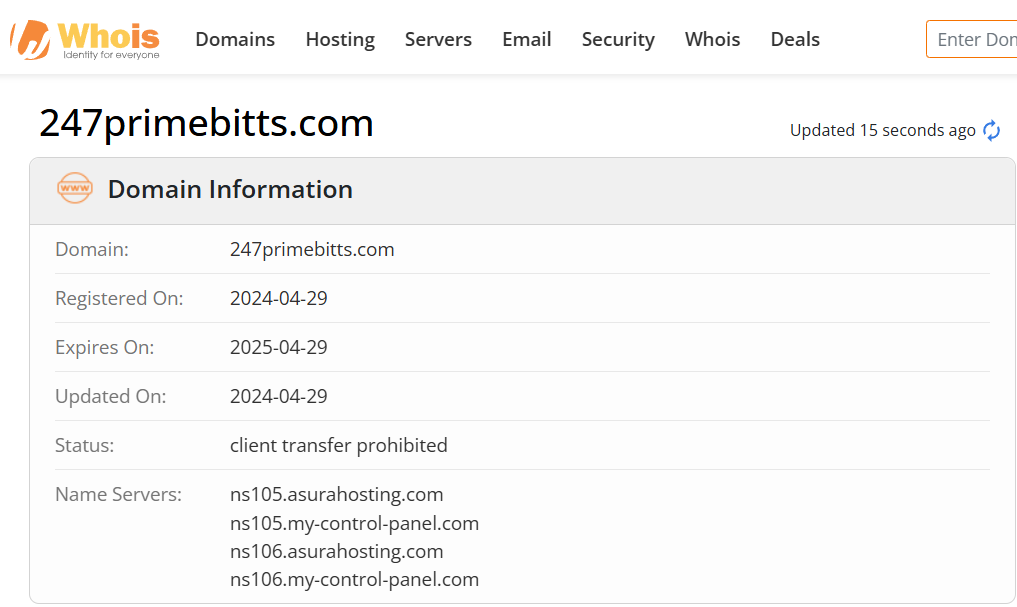 Whois lookup results
