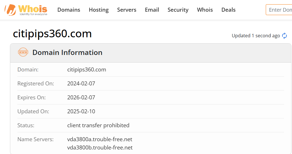 Whois lookup results