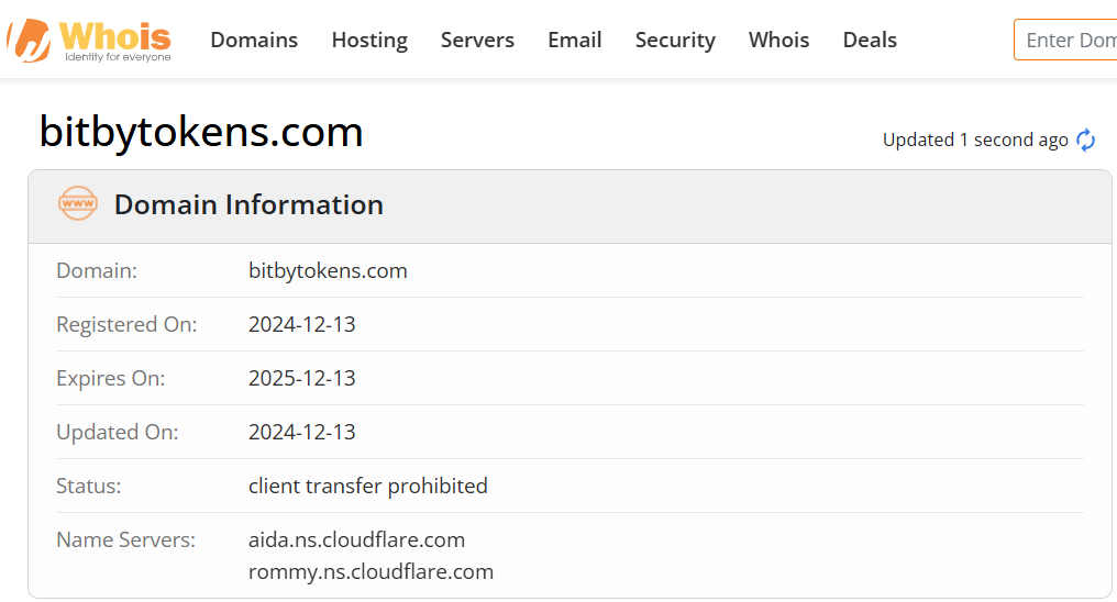 Whois lookup results