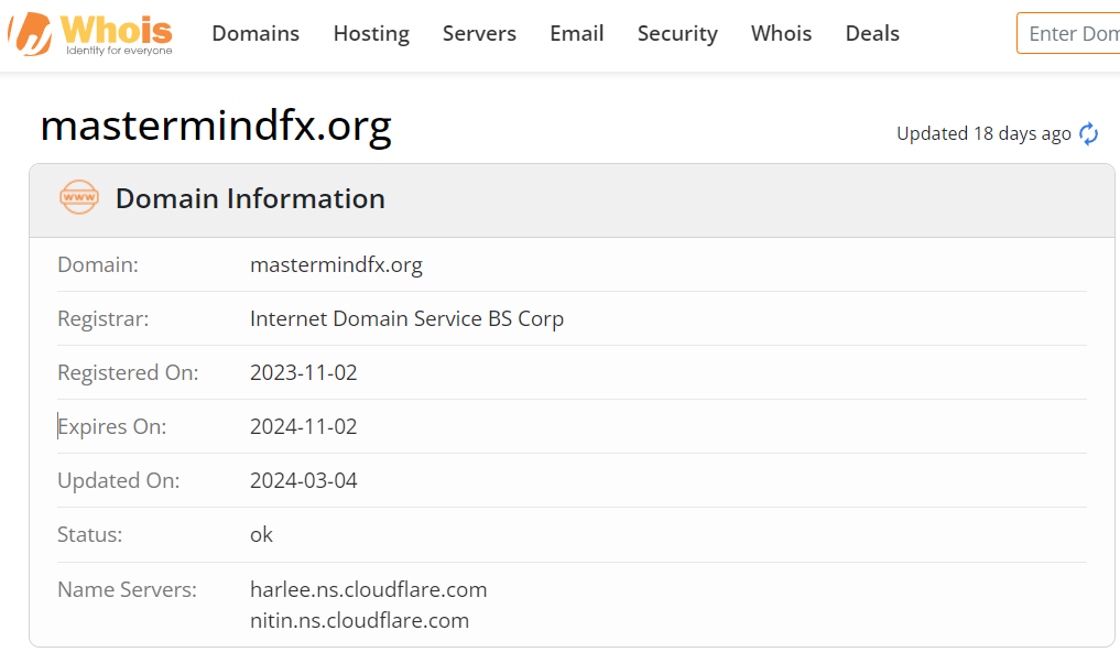 Whois lookup results