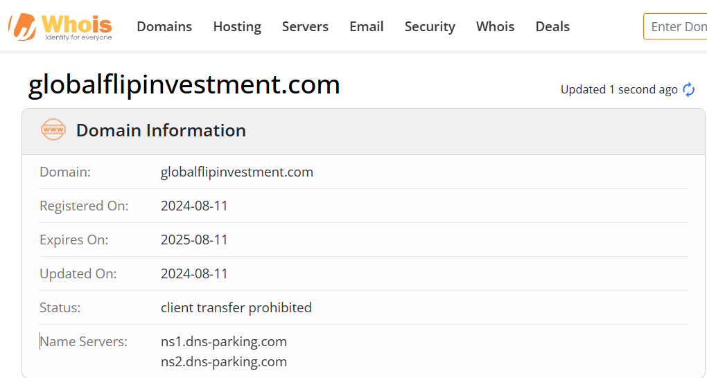 Whois lookup results