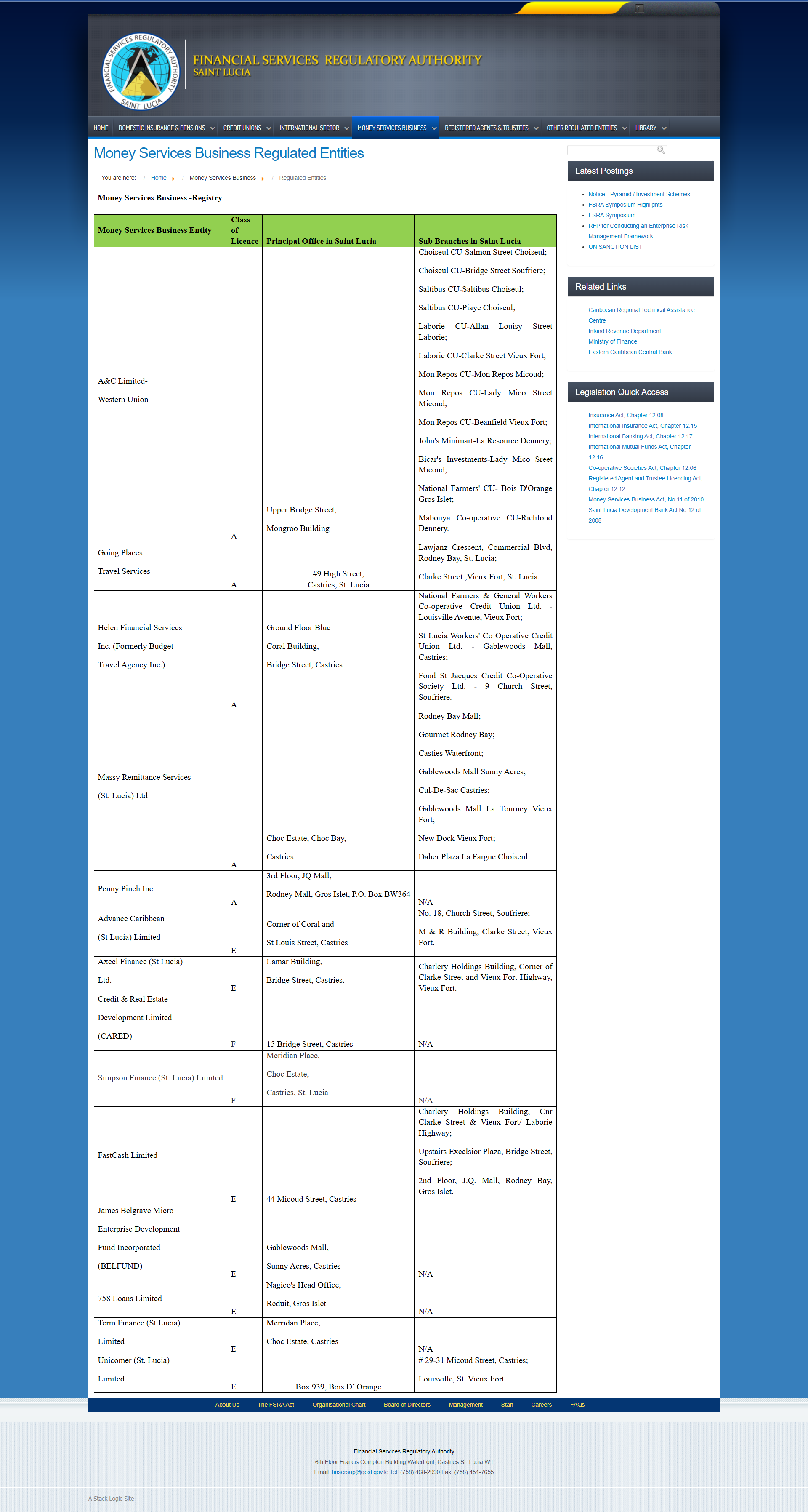 FINANCIAL SERVICES REGULATORY AUTHORITY SAINT LUCIA（FSRA）