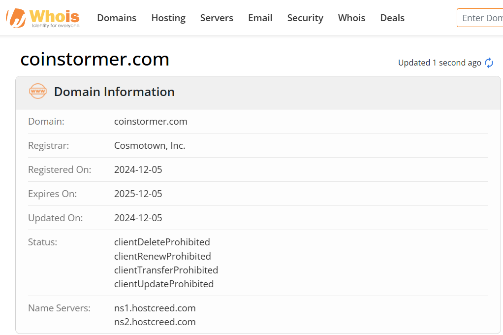 Whois lookup results