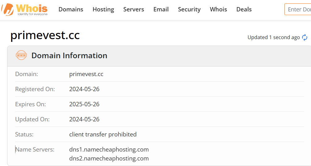 Whois lookup results