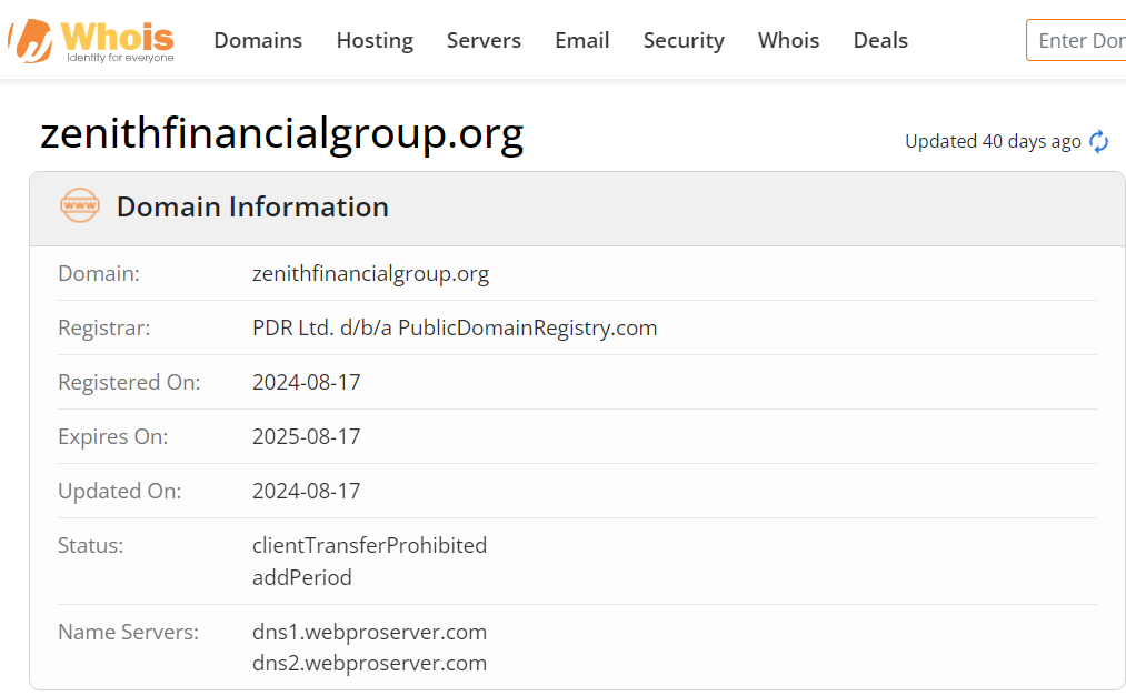 Whois lookup results