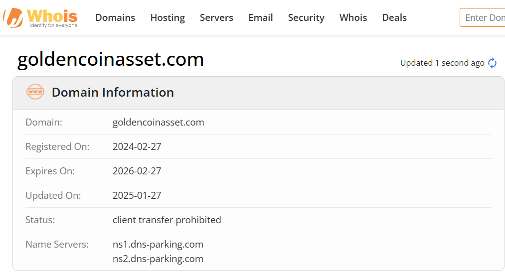 Whois lookup results