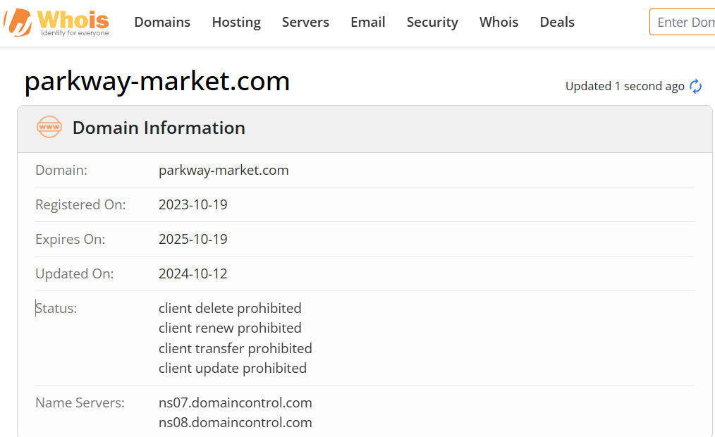 Whois query results