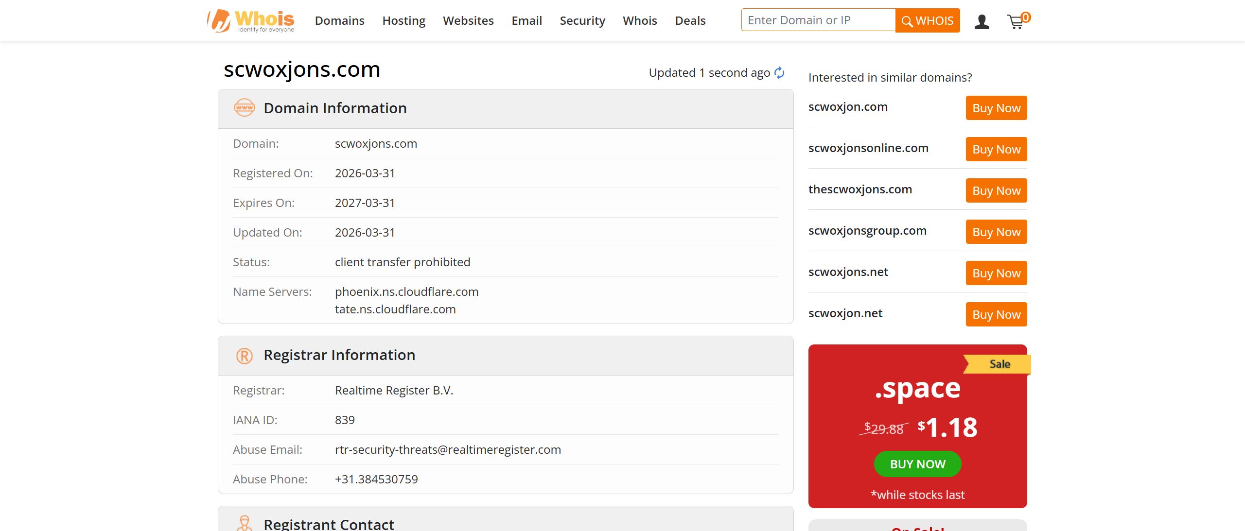 Domain registration time for WHOIS