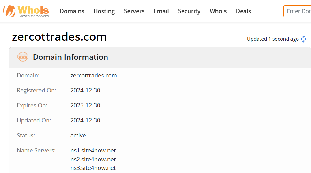 Whois lookup results