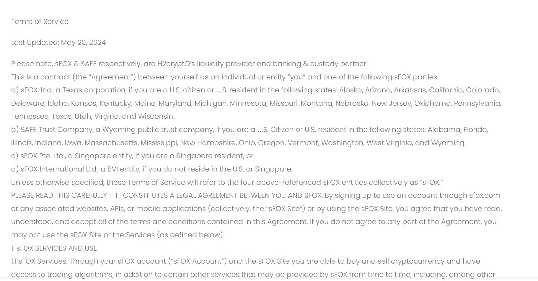 Terms of Service Information