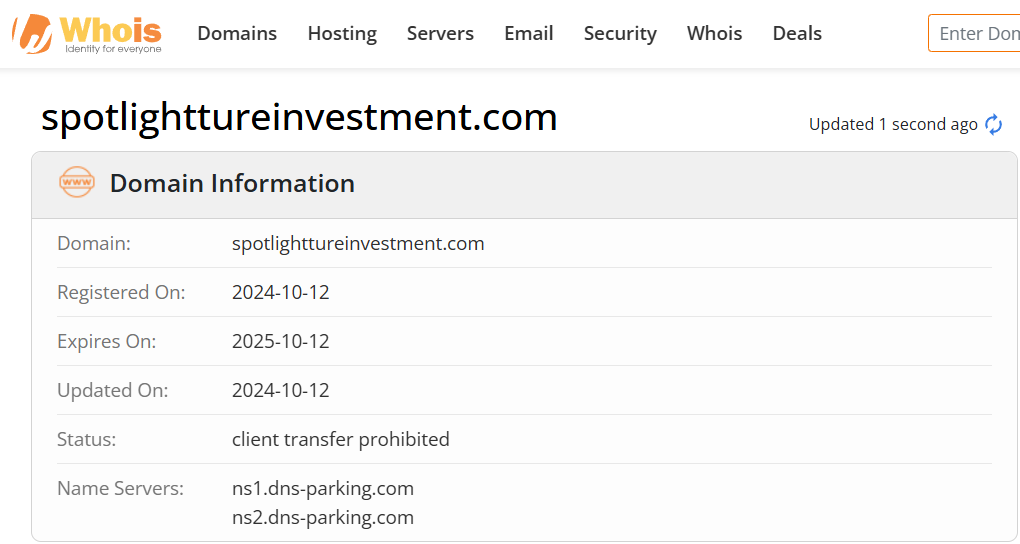 Whois lookup results