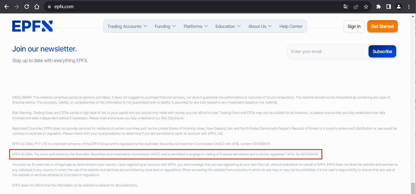 The official website displays company regulatory information
