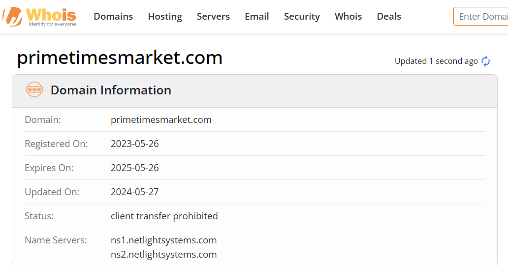 Whois lookup results