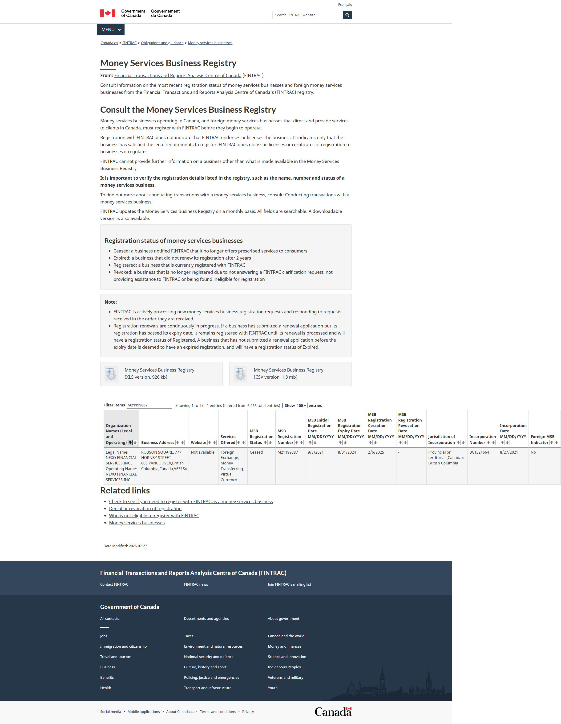 Financial Transactions and Reports Analysis Centre of Canada（FINTRAC）