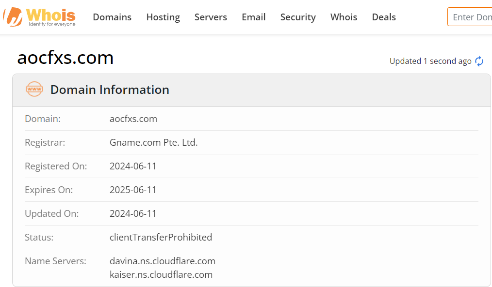 Whois lookup results