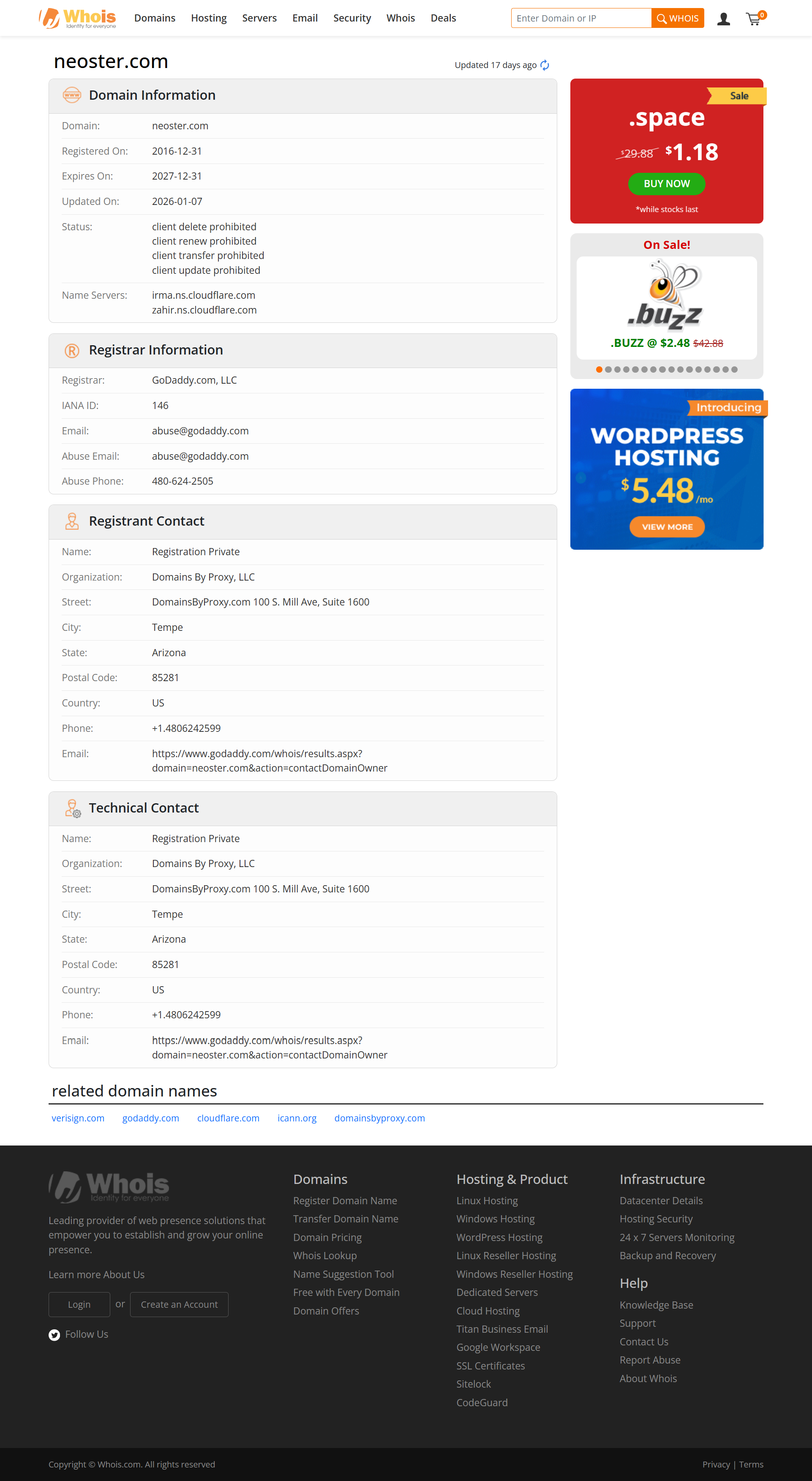 Whois lookup results