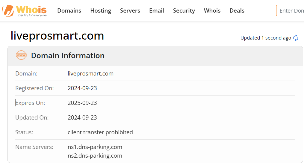 Whois lookup results