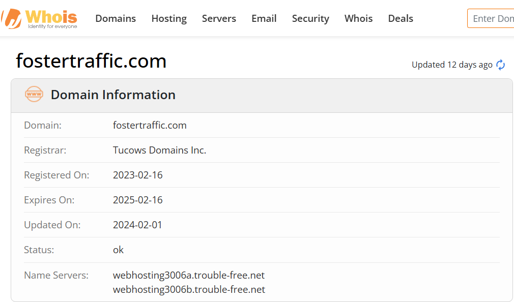 Whois lookup results
