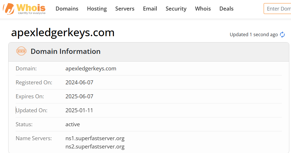 Whois lookup results