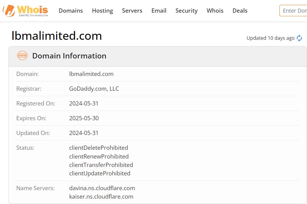 Whois lookup results
