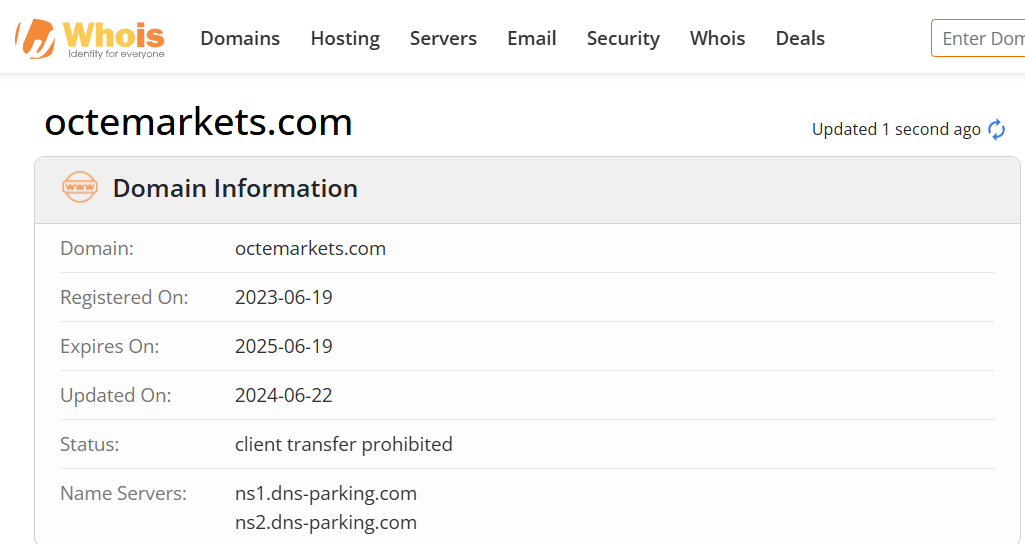 Whois lookup results