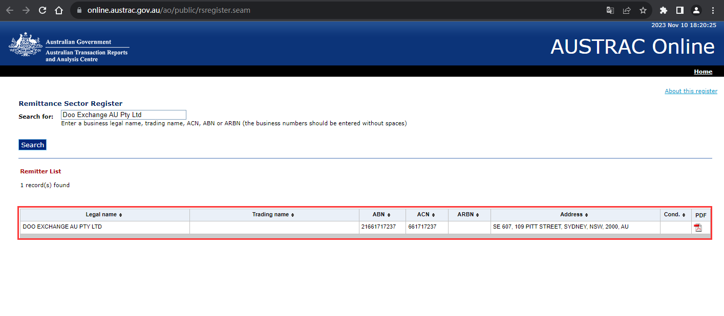 The official website shows the company's regulatory information query