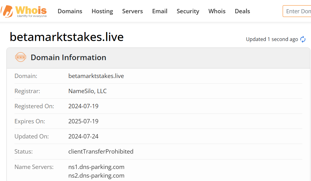 Whois lookup results