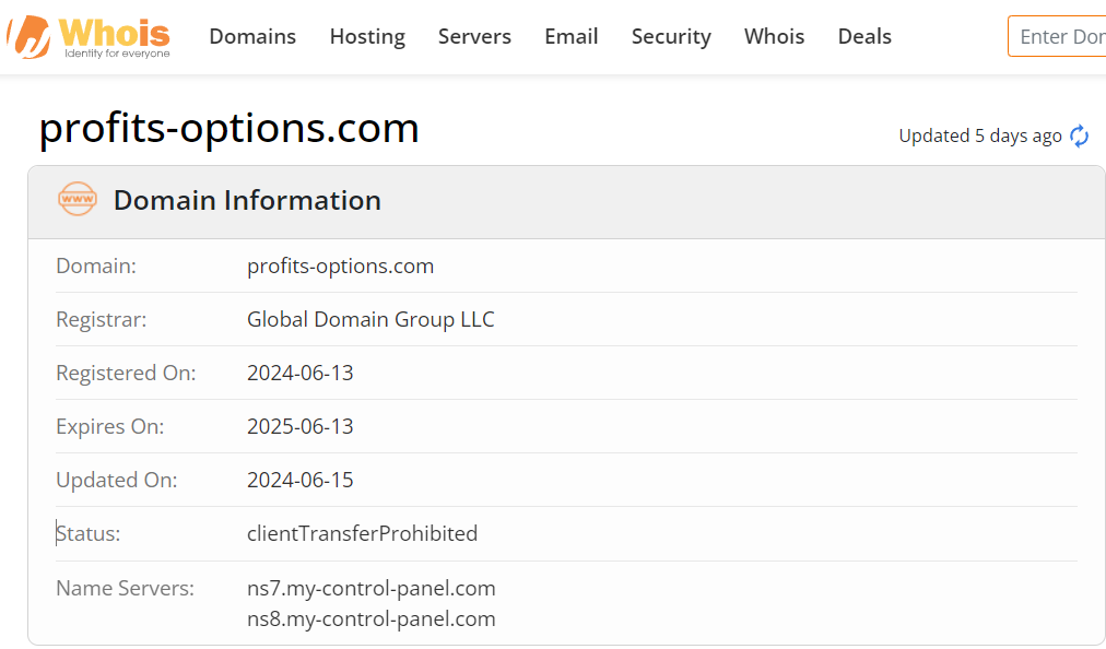Whois lookup results