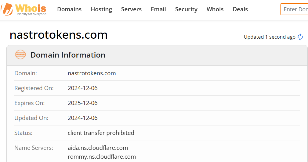 Whois lookup results