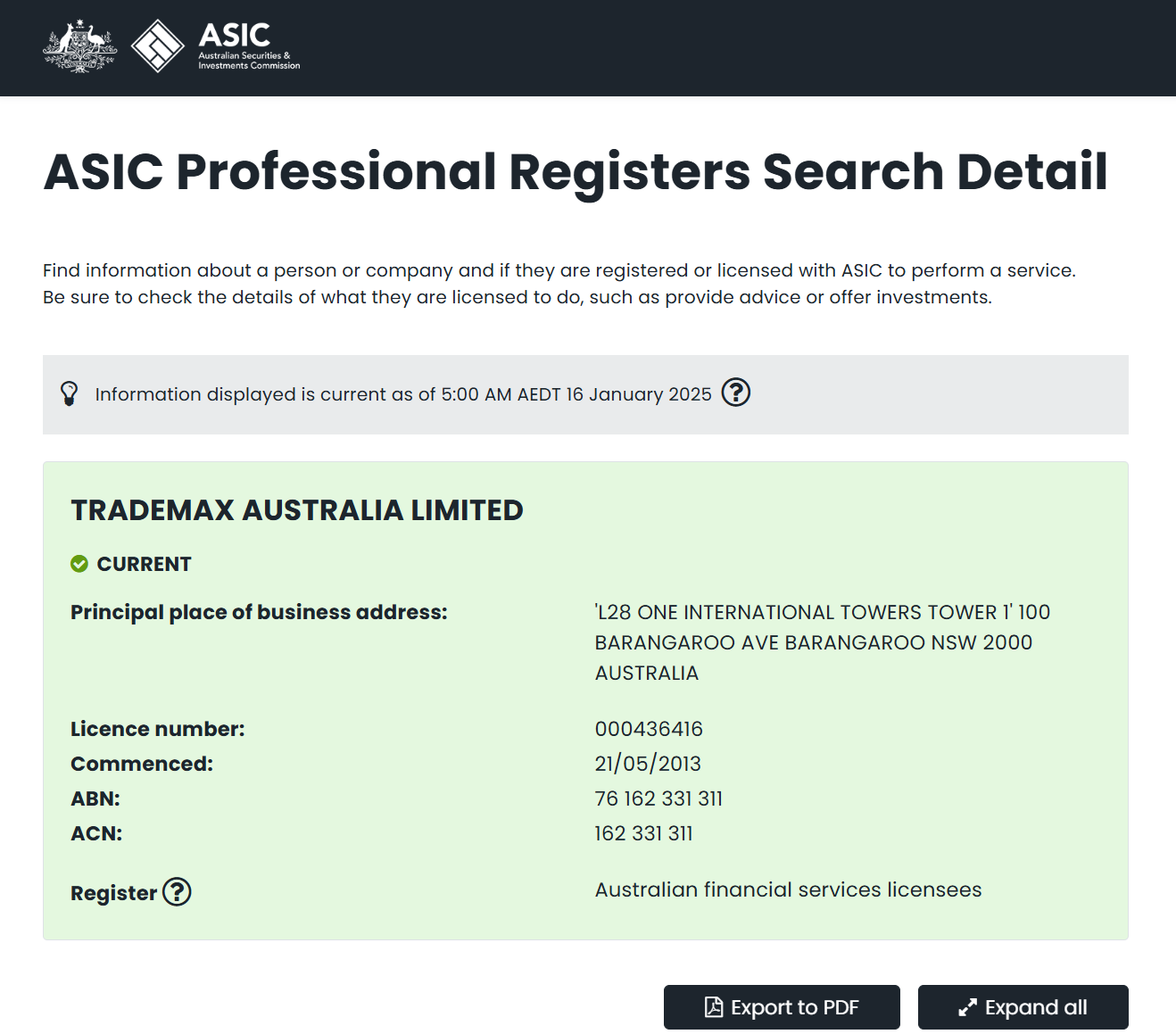 Australian Securities & Investments Commission(ASIC)Official Website