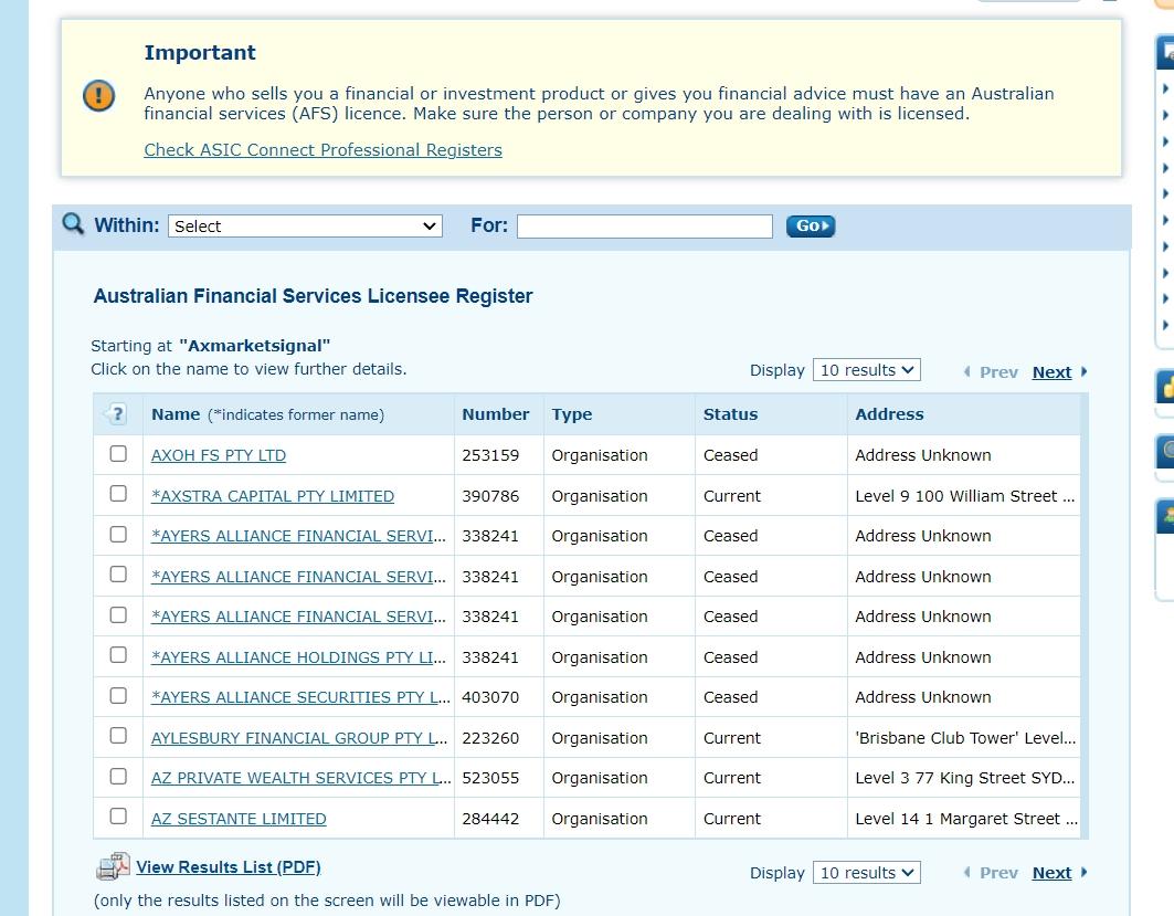 regulation information of Axmarketsignal