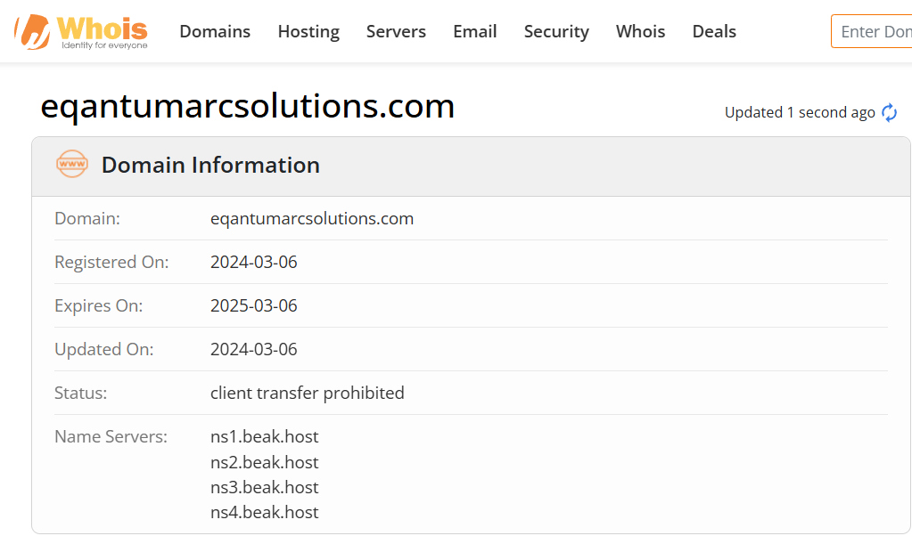 Whois lookup results