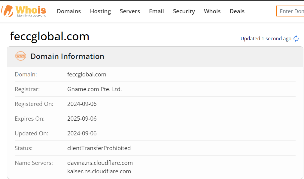 Whois lookup results