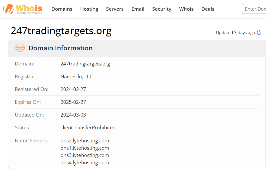 Whois lookup results