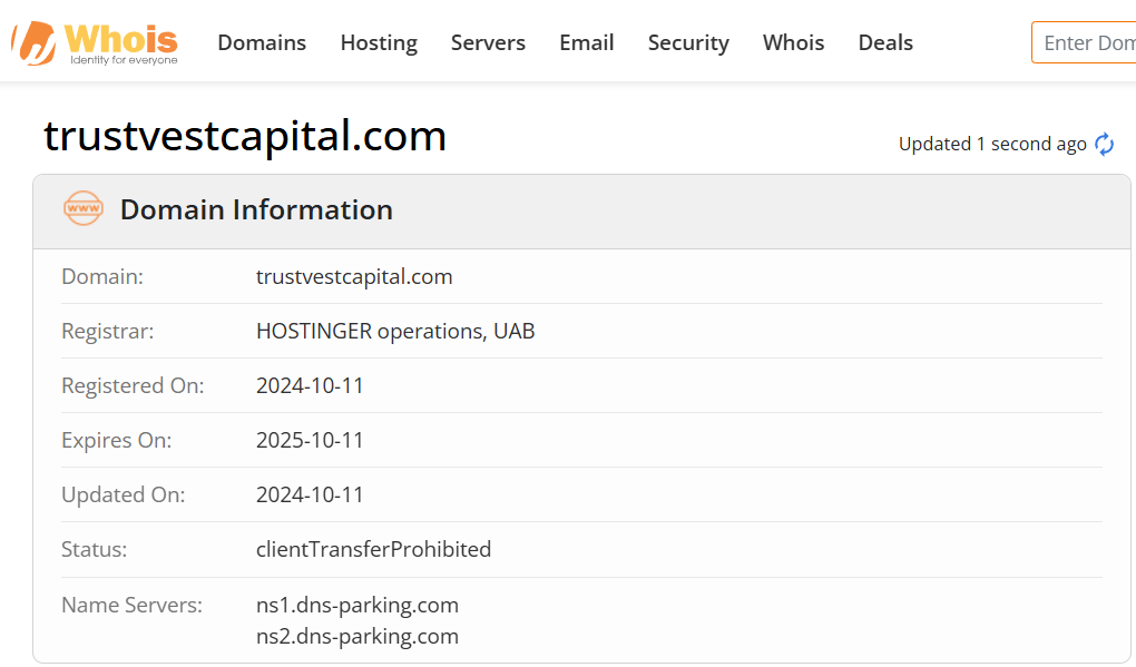 Whois lookup results