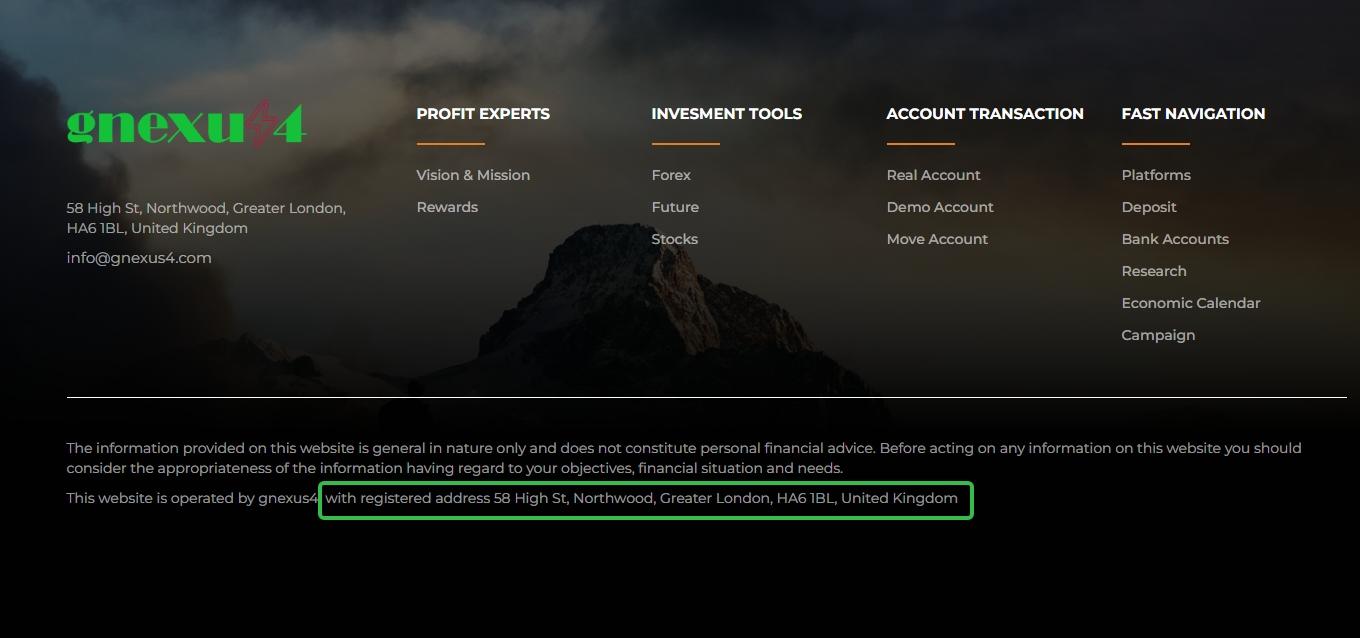 The registered and contact address claimed by gnexus4 on its official website