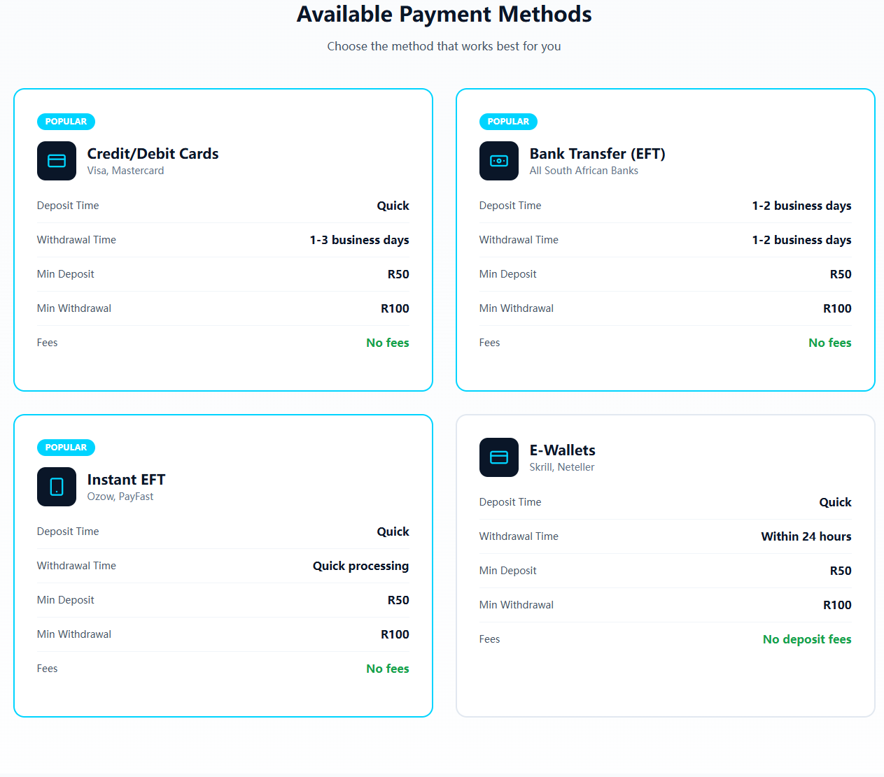 Deposit and Withdrawal Information