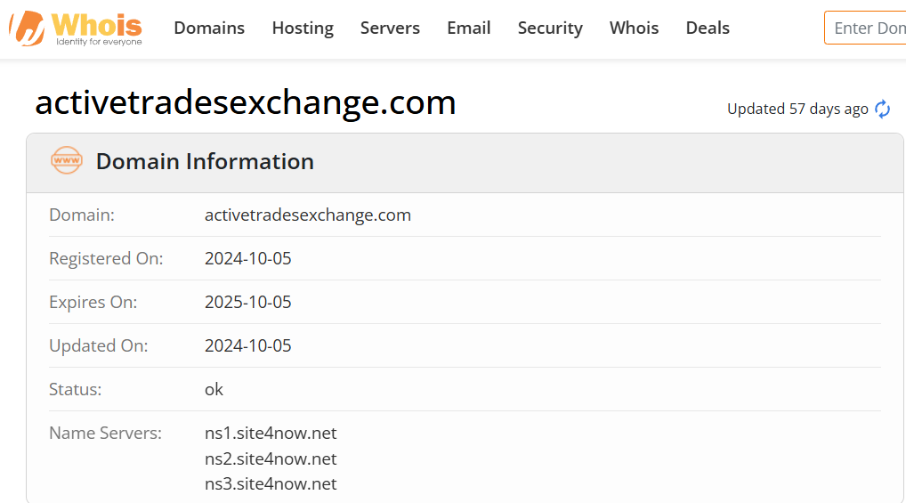 Whois lookup results