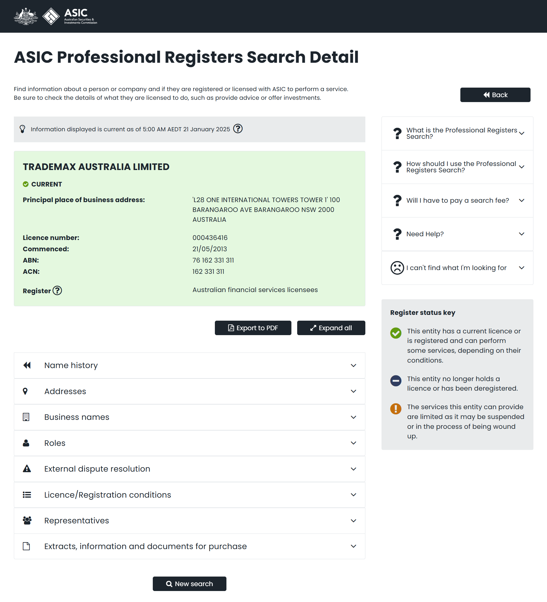 Australian Securities & Investments Commission (ASIC) office website