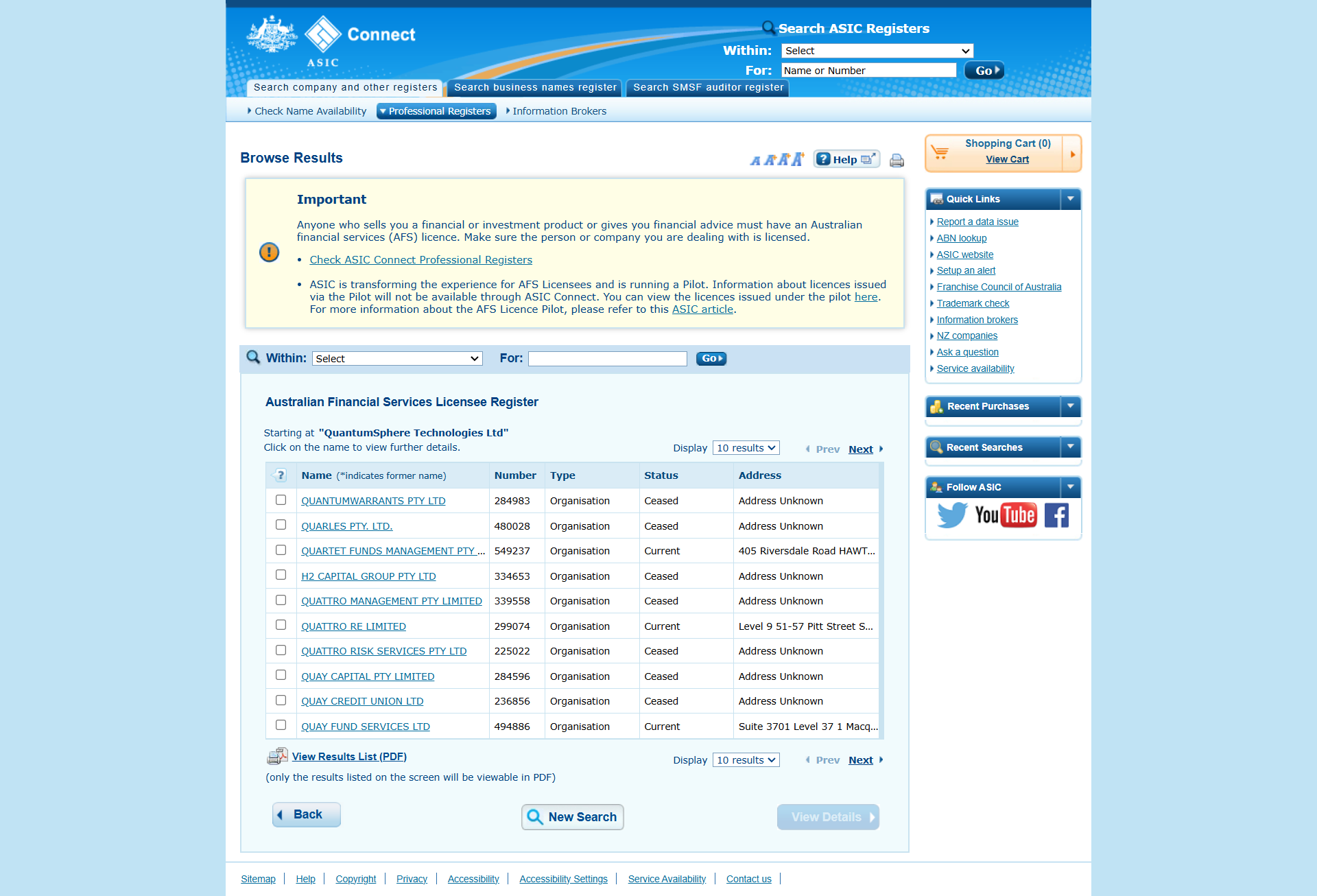 Australian Securities and Investments Commission(ASIC)Official Website