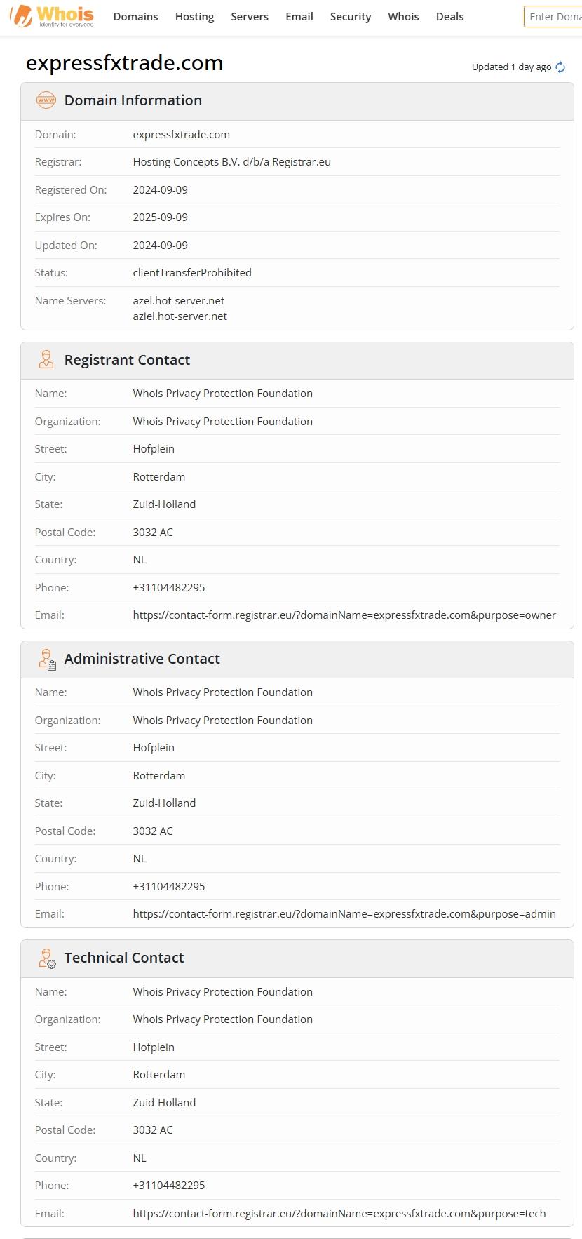Website registration time
