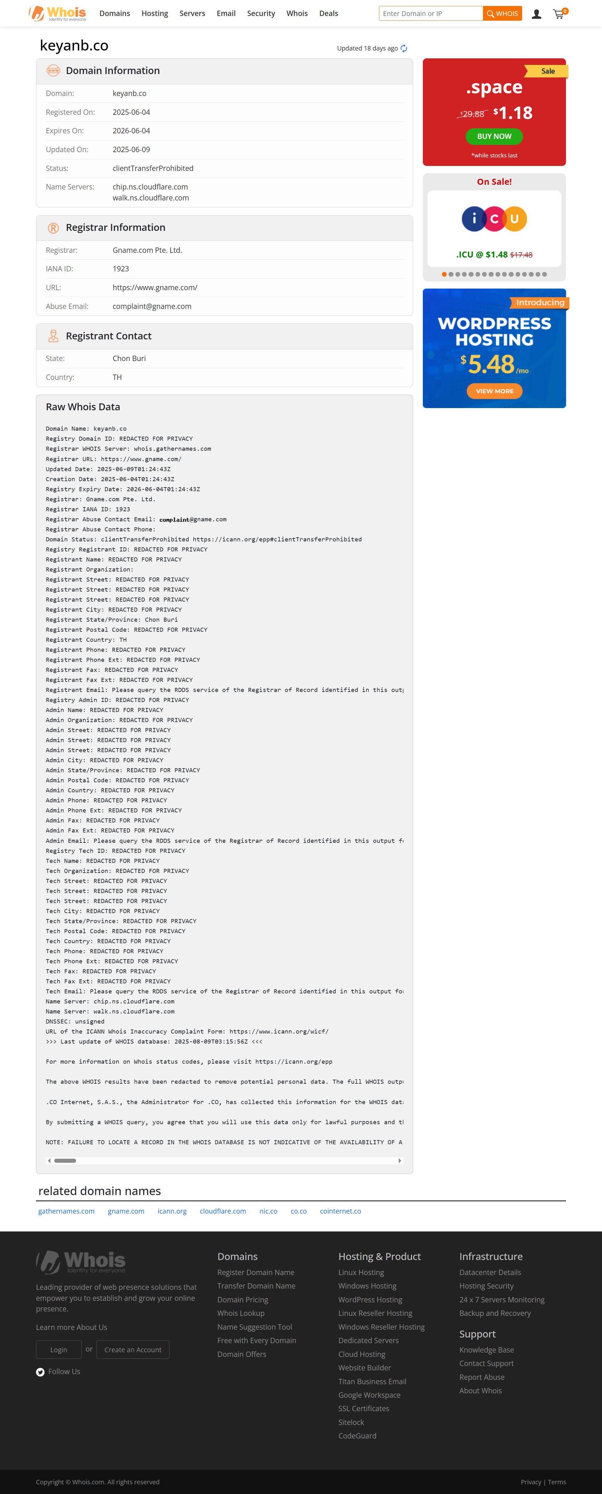 Whois lookup results