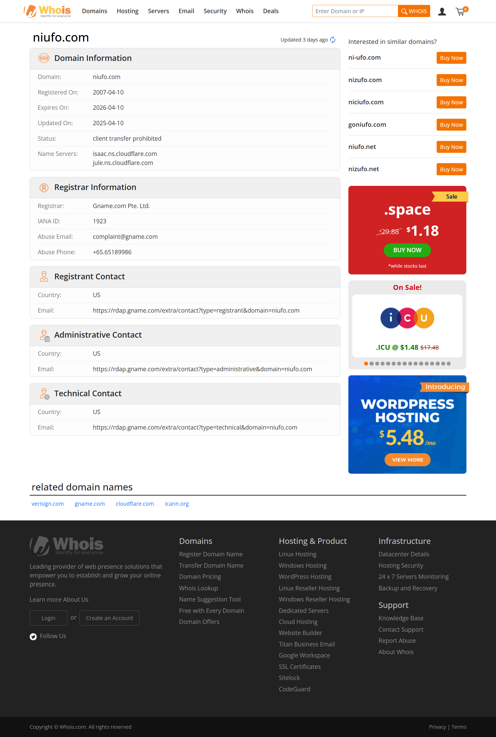 Whois lookup results