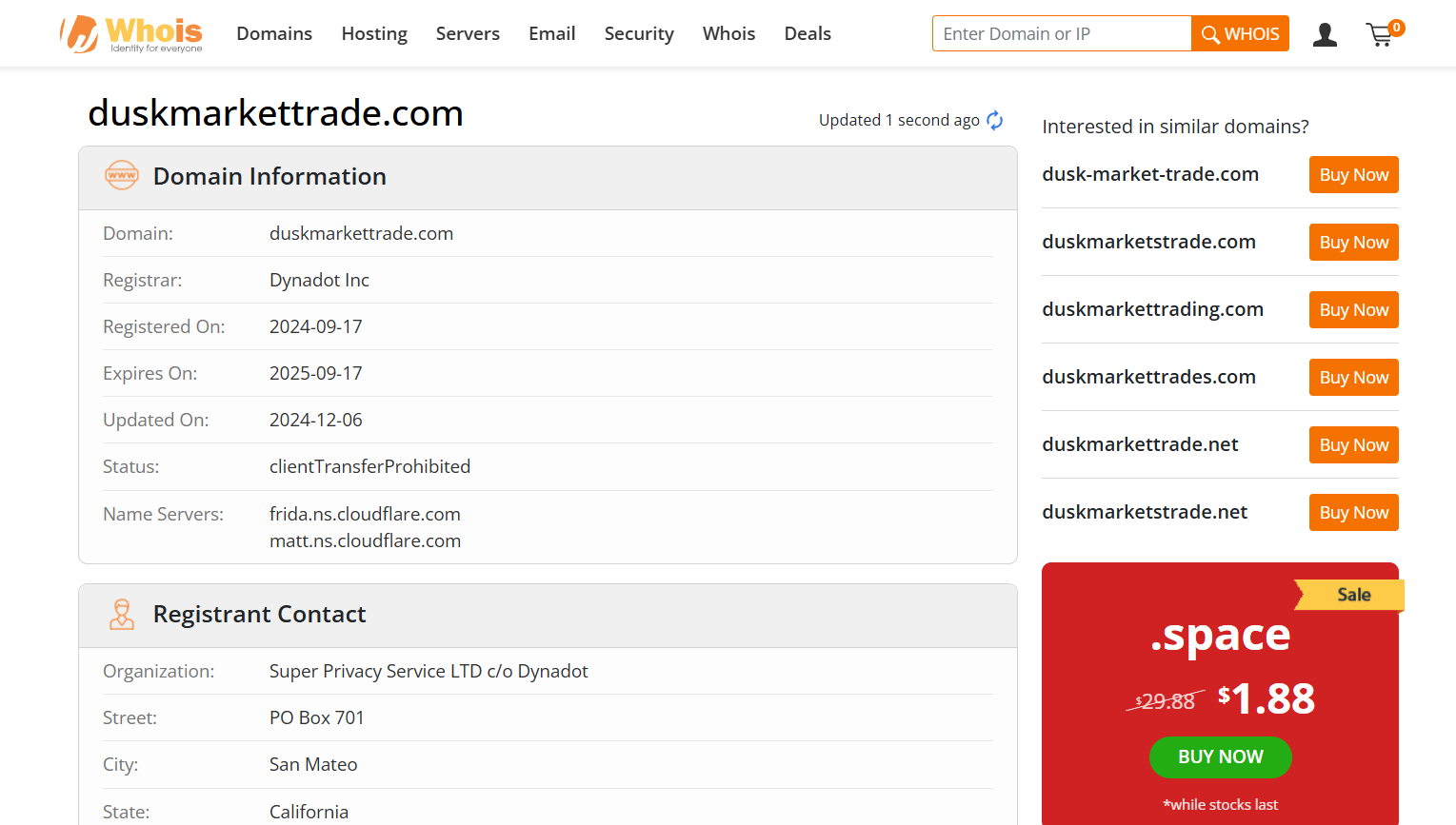 duskmarkettrade.com whois