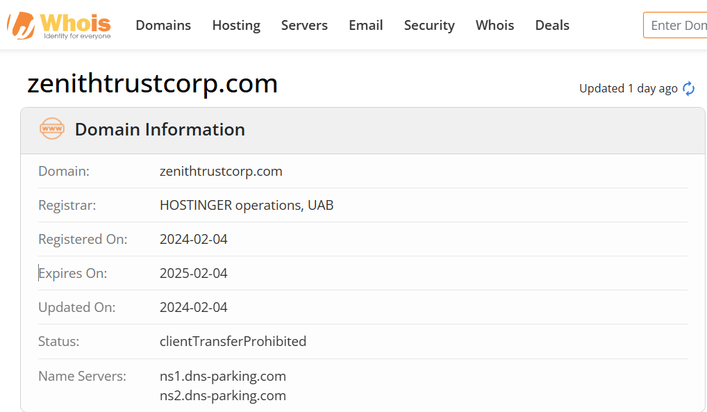 Whois lookup results