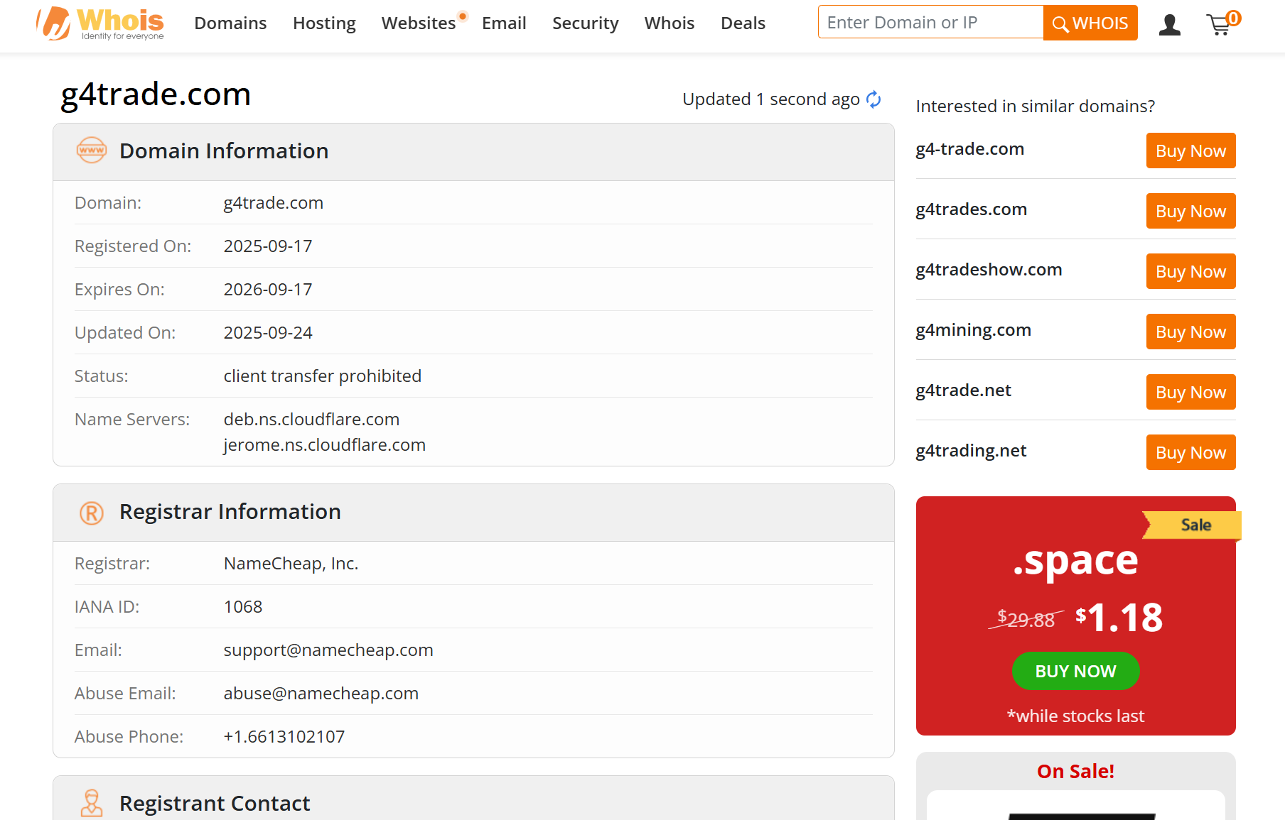 WHOIS domain registration time