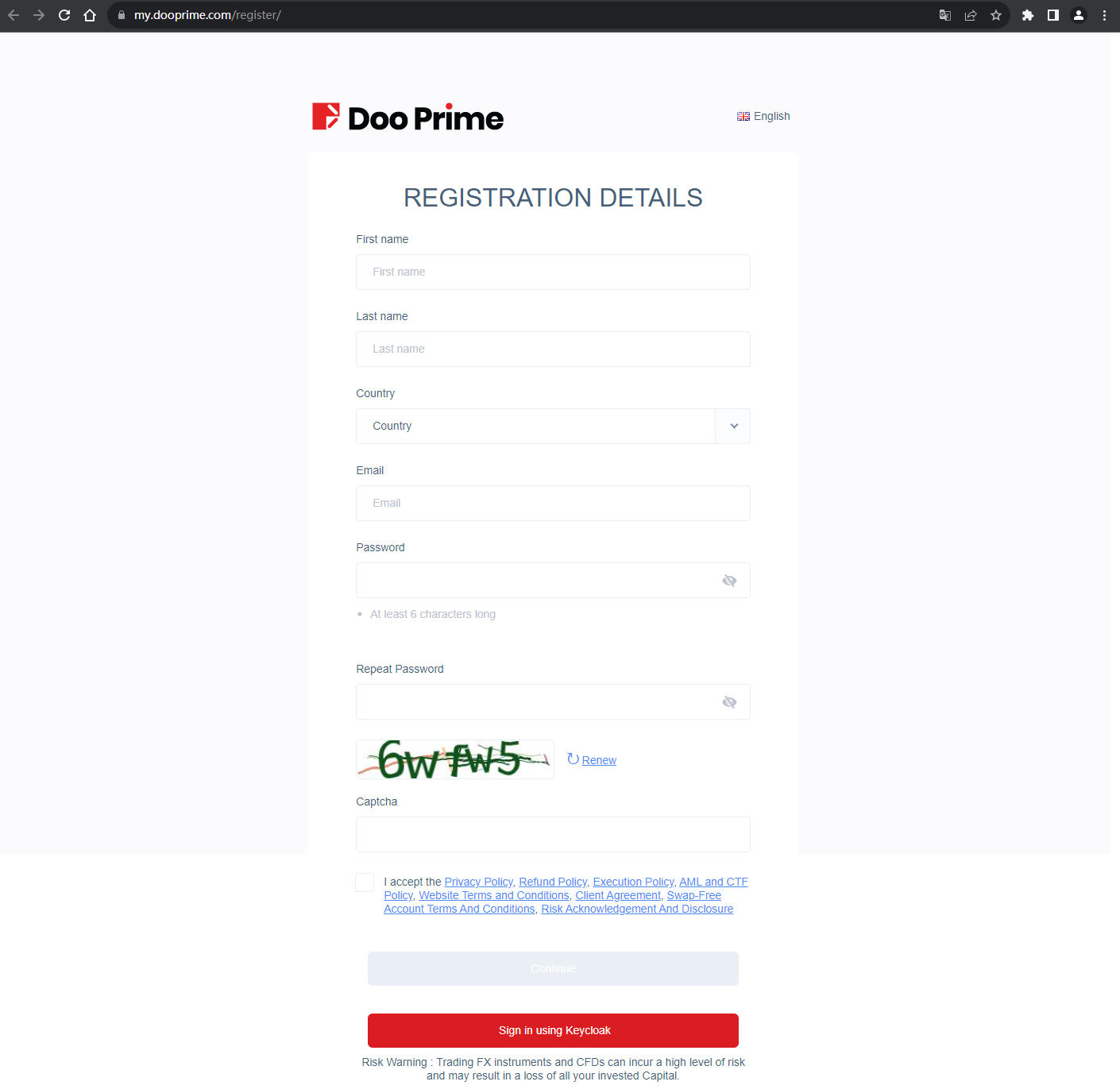 The official website displays account registration information